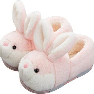 Women's Plush Bunny Slippers Soft Furry Winter Home Non-Slip Rubber Sole